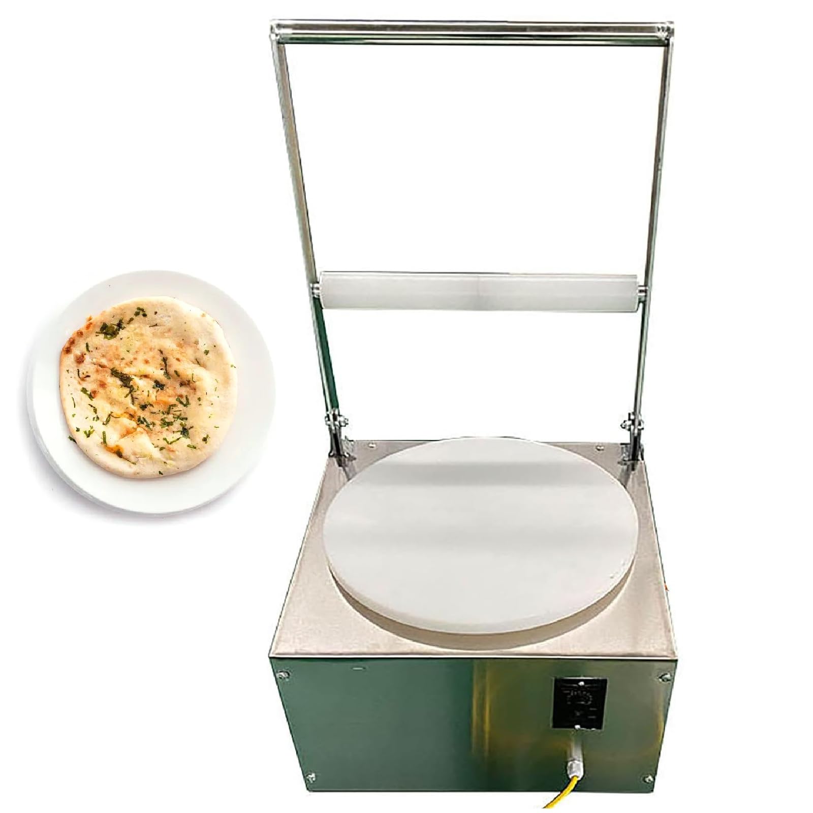 Pressa Automatica per Impasto Pizza, Macchina per Stendere Chapati e Roti con Pedale di Comando, Rullo di Pressione in Nylon da 5 cm, Funzione di Velocità Regolabile, per Uso Domestico