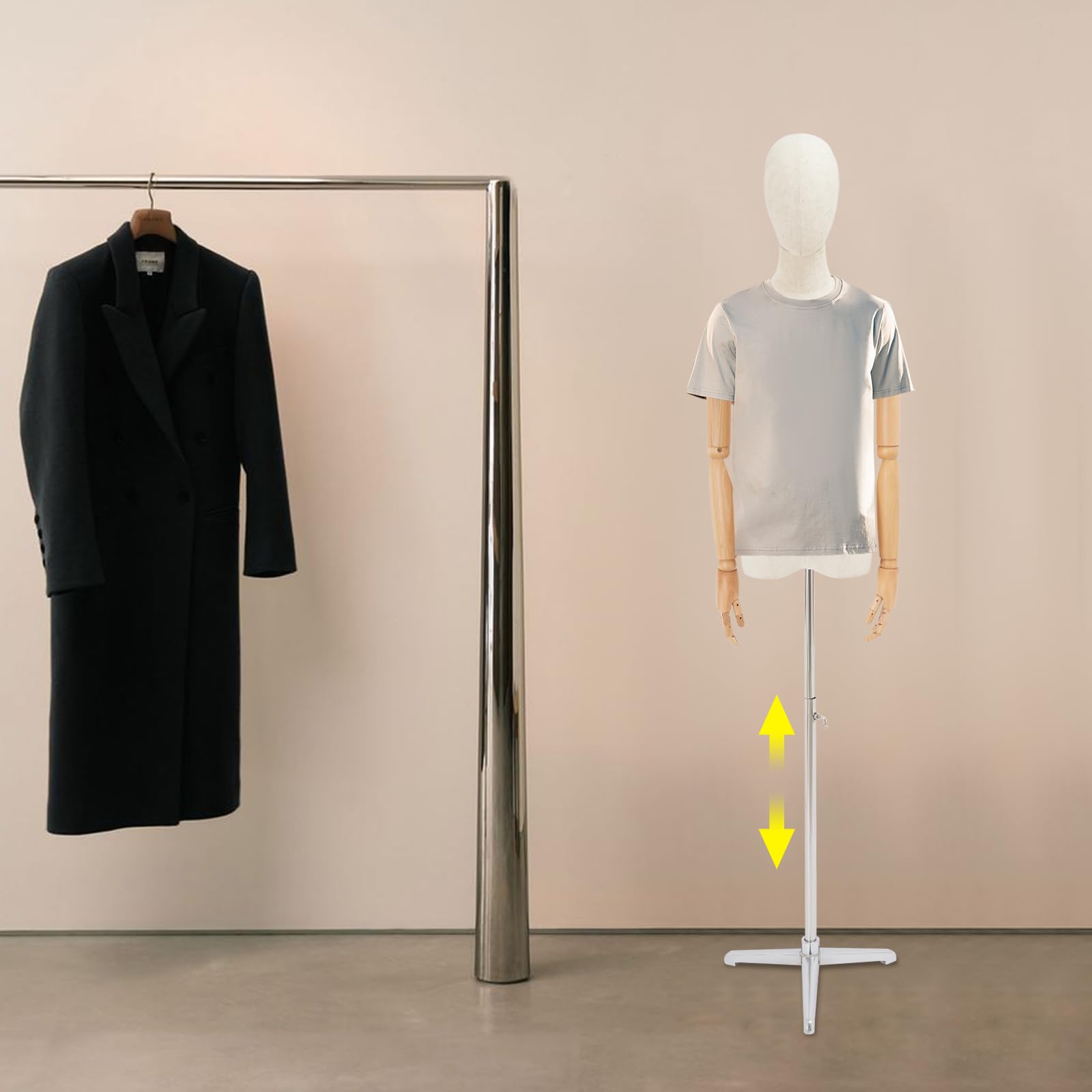 Maniquí premium femenino ajustable 65-120 cm maniquí de costura con cabeza giratoria, manos de madera, base estable, maniquí desmontable, maniquí torso para boutiques, tiendas, escaparates