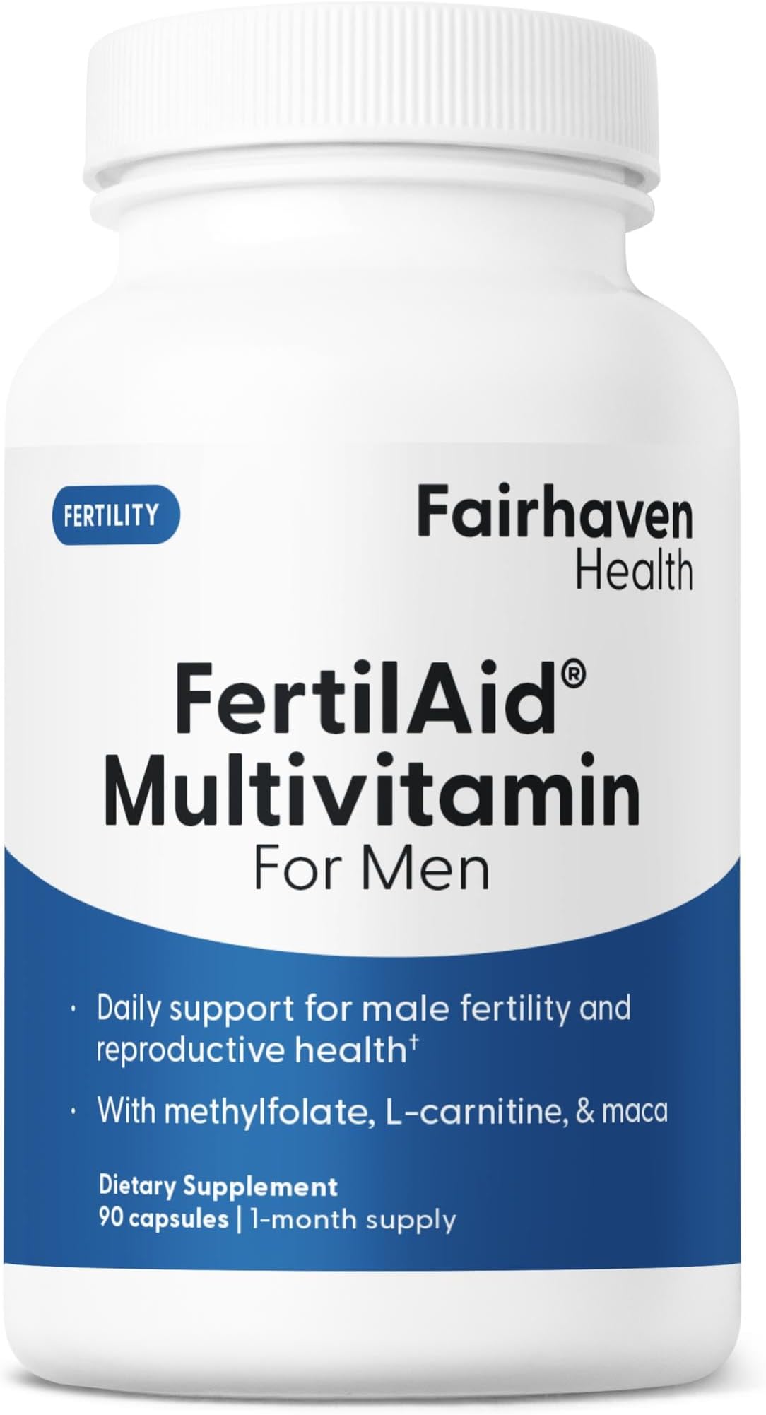 Fairhaven Health FertilAid for Men | Male Fertility Supplement for Count and Motility | Pre-Conception Support with L-Carnitine, CoQ10, Maca and Zinc | 90 Capsules | 3 Month Supply