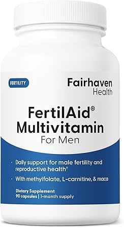 Fairhaven Health FertilAid for Men Fertility Supplements for Men | Count and Motility Support Pre-Conception for Him | Male Fertility Support Includes L-carnitine, Zinc, and Folate | 90 Capsules Fairhaven Health FertilAid for Men Fertility Supplements for Men | Count and Motility Support Pre-Conception for Him | Male Fertility Support Includes L-carnitine, Zinc, and Folate | 90 Capsules