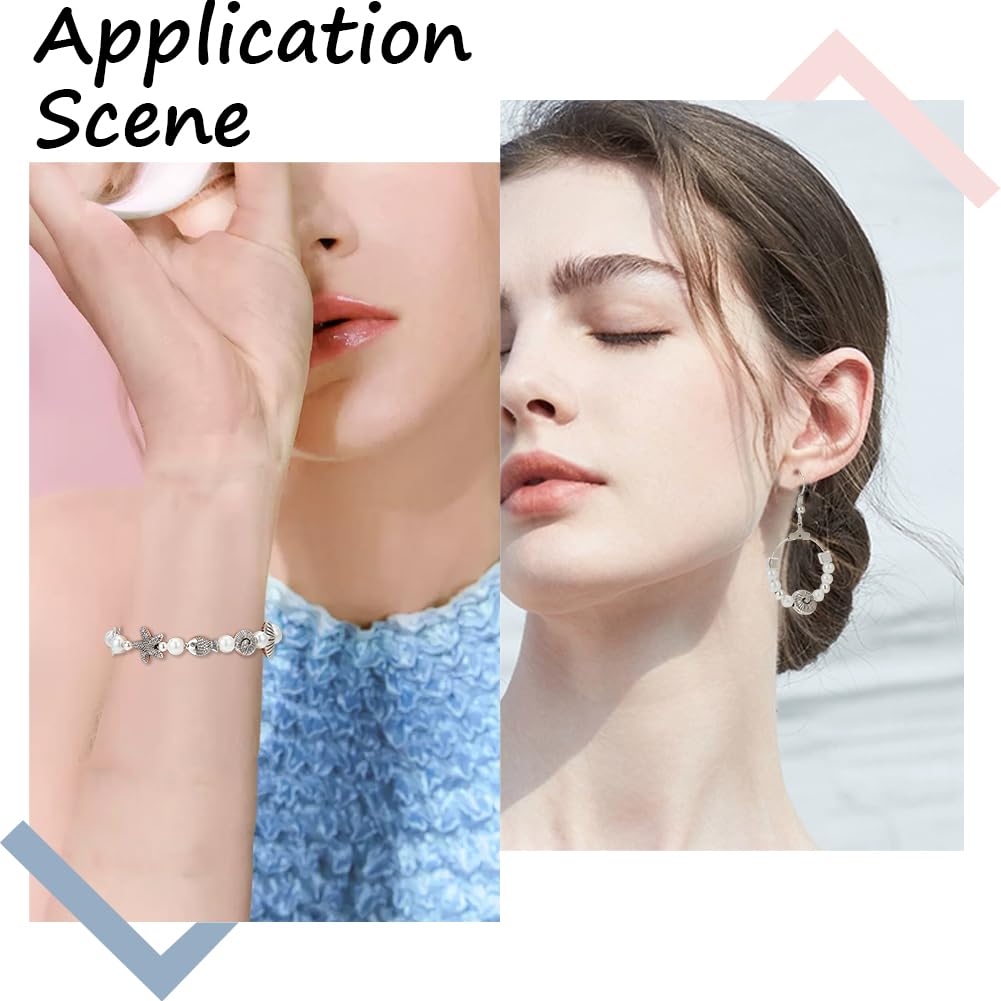 SUNNYCLUE 70 PCS 7 Styles Perles De Mer Argent Perles Marines Mer