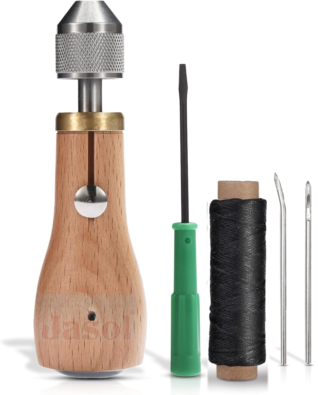 Jasol Leather Sewing Awl Kit, Heavy Duty Manual Stitcher with Wood Handle, Canvas and Vinyl Repair Tool-image-7