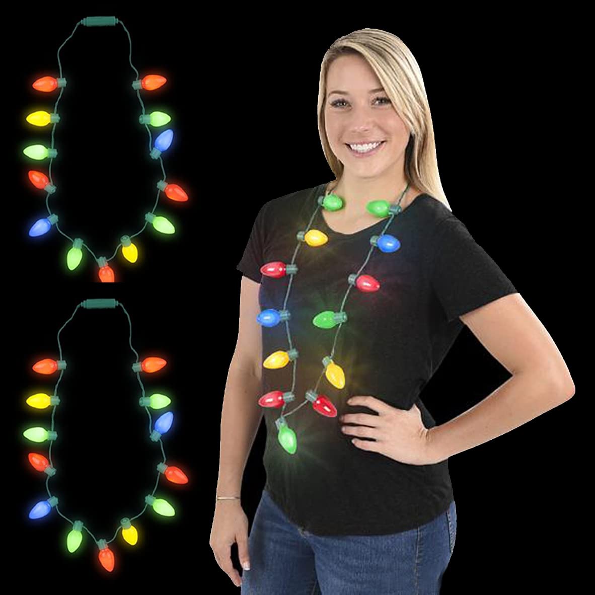 The Dreidel Company Light-Up Christmas Ornament Necklace, Christmas Party Favor Accessory for Kids and Adults, Indoor Outdoor Usage, 25