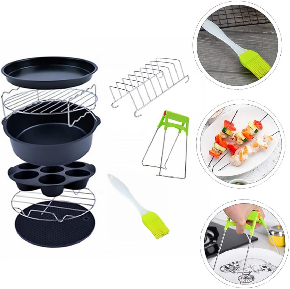 9pcs Air Fryer Accessories Set Pizza and Cupcake Baking Pan Multi Functional Kitchen Baking Kit for Fryers Food Grade Dishwasher Safe Random Color