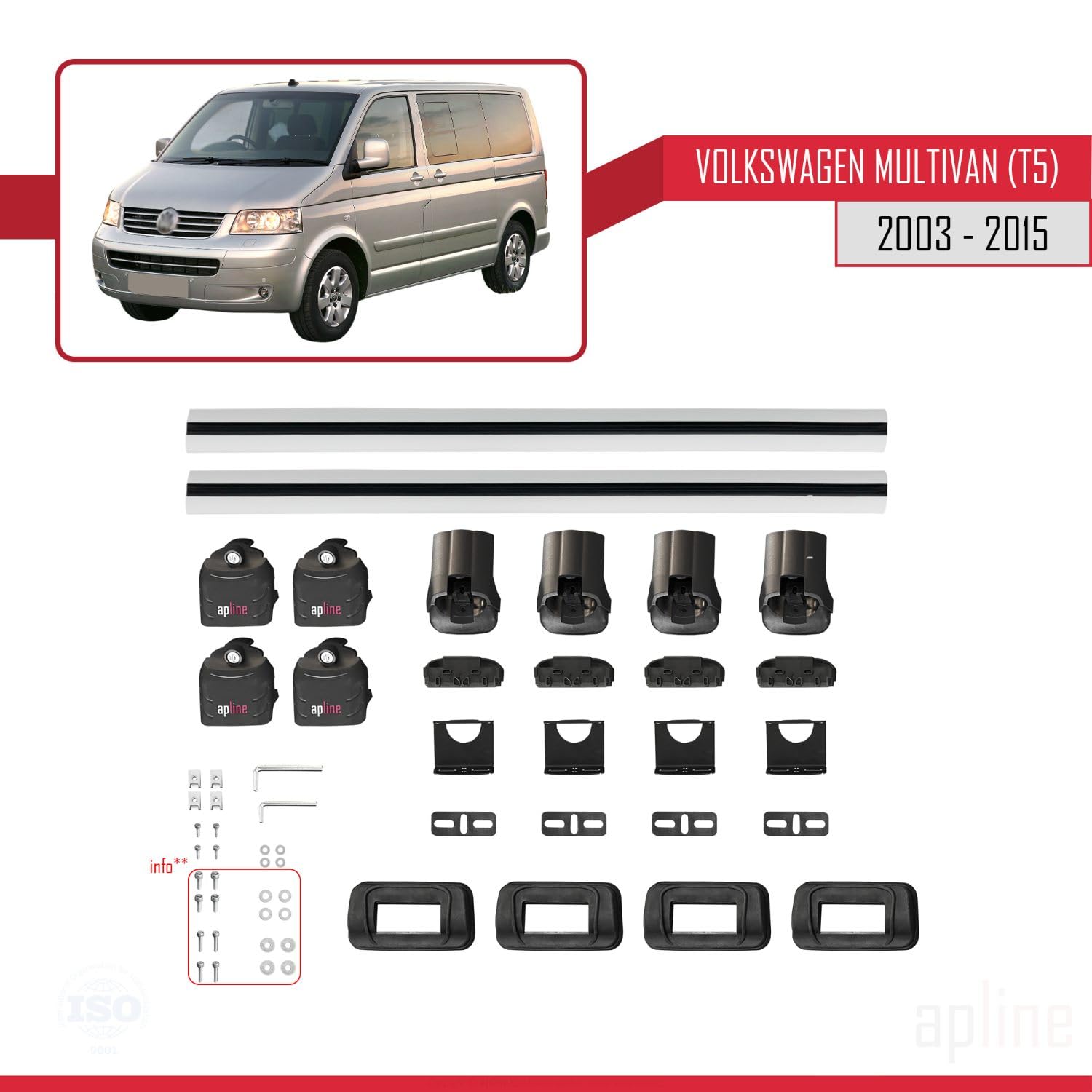 Kompatibel mit Volkswagen Multivan (T5) 2003-2015 ACE-3 Modell Relingträger Dachträger Auto Gepäckträger Grau Aluminium 2 Stangen