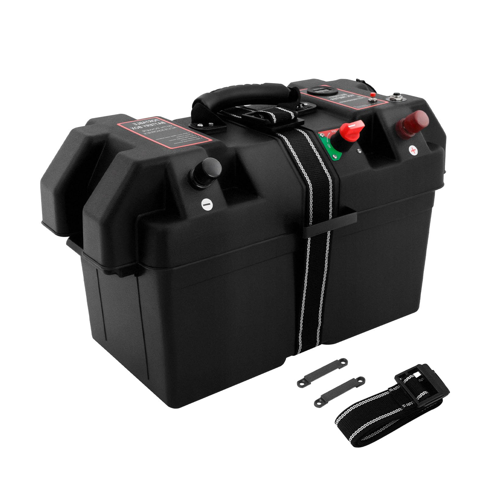 Batteriebox für Bootsmotor Elektromotor Schlauchboot Aussenboarder Wohnmobil, Batteriekasten Boote USB Anschluss Akku Zigarettenanzünder LED Anzeige für Wohnmobil, Camper, Bootsmotor