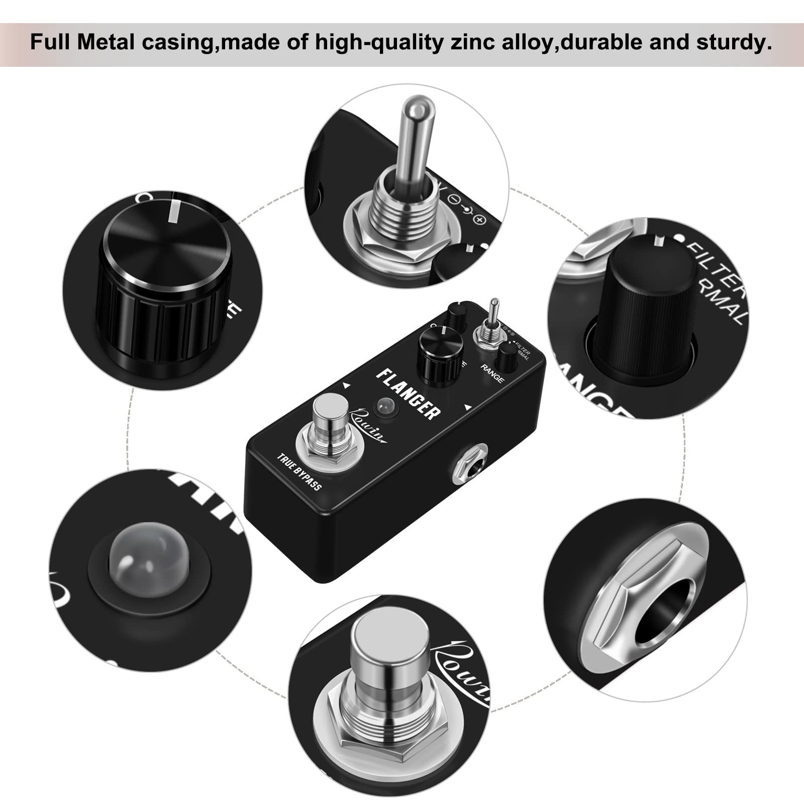 Rowin Guitar - Pedali Analogici con Effetto Flanger, Metallizzato, Sonoro a 2 Modalità, Retrò