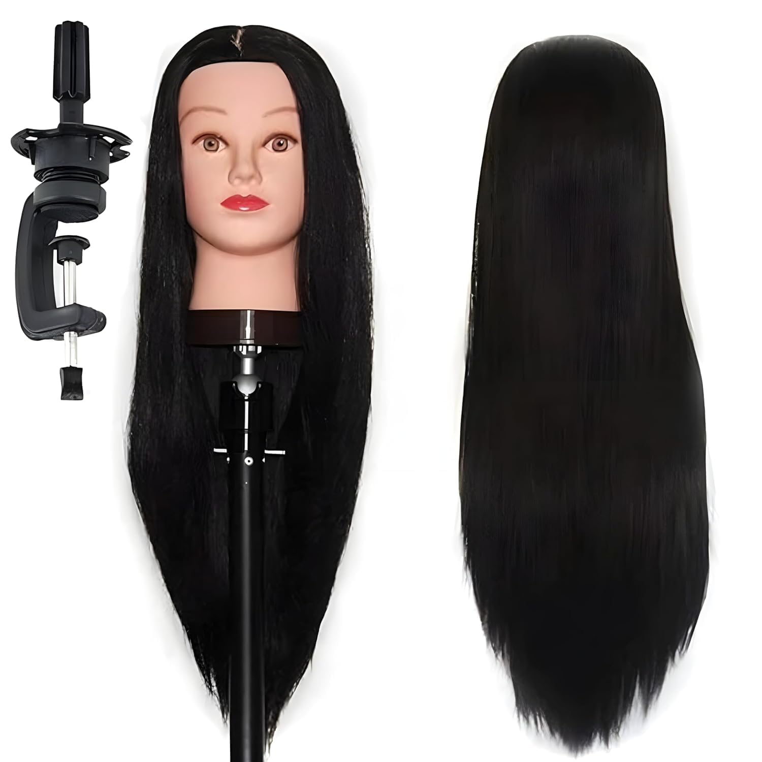 Flushia Synthetic Hair Extensions and Wigs Saloon,Dummy,raining Head For Hair Styling,Practice, Cutting With Clamp Black-picture-27