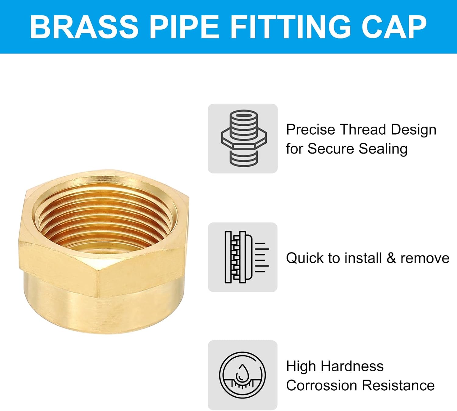 PATIKIL 3/4" NPT Female Brass Pipe Fitting Cap, 20Pcs Hex Head Brass Tubing Cap Thread Ends Cap Sealing Fittings for Refrigeration, Gas, Air, Water, Oil Line, Brass Tone