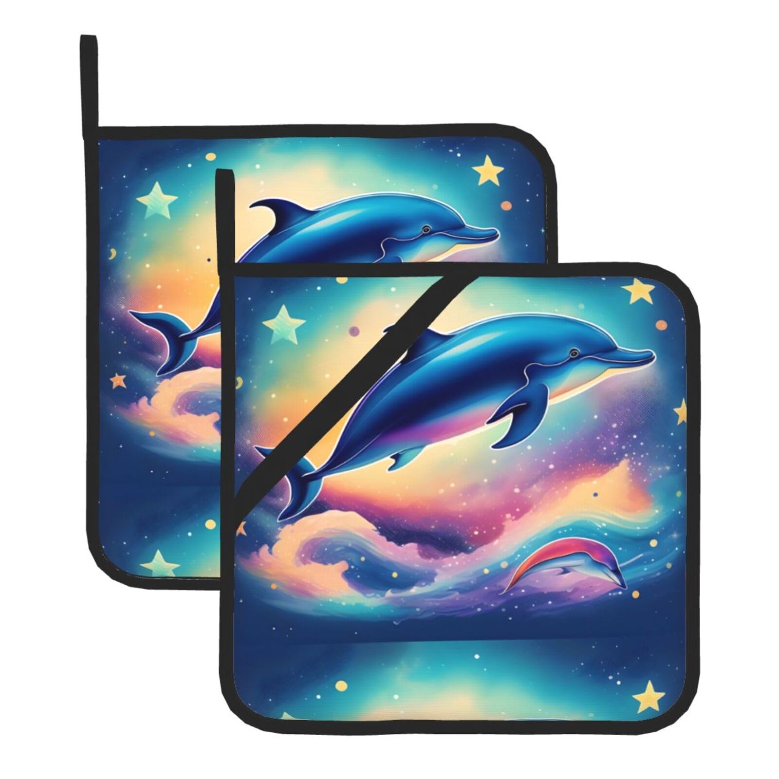 Square Heat-Insulating Pot mat WHJSSF Colorful Starry Sky Ocean Dolphin Pattern Anti-scalding and Heat-Insulating for Kitchen Cleaning and Outdoor Barbecue