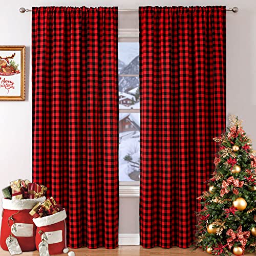 WUBODTI Christmas Red Buffalo Plaid Curtains for Living Room 42 x 84 Inch Length 2 Panels, Red and Black Gingham Farmhouse Country Light Filtering Checkered Window Curtain Drapes for Bedroom by WUBODTI - Used condition - US$8.02
