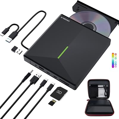 ORIGBELIE External CD DVD Drive with 4 USB Ports and 2 TF/SD - best external cd drive pc