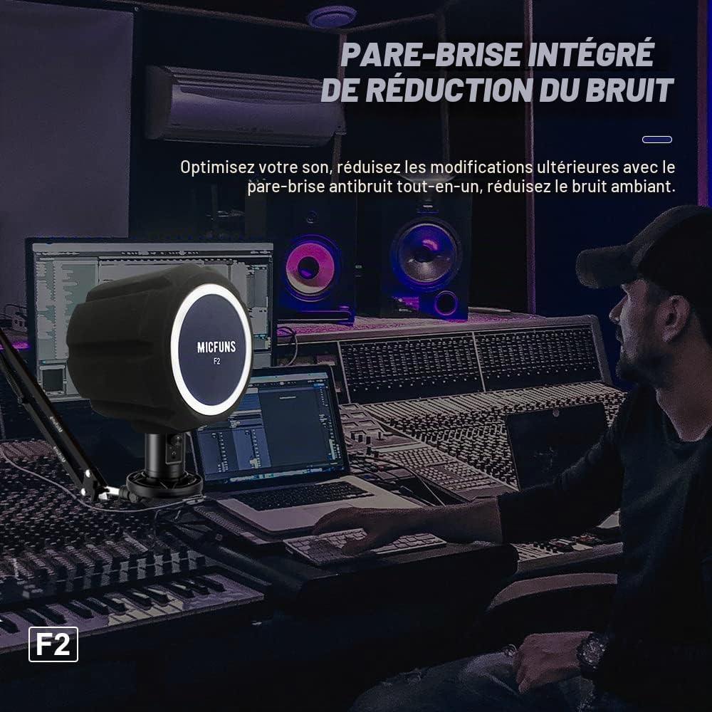F2 Filtre anti-pop professionnel pour micro, mousse absorbant bruits et réflexions (bleu)