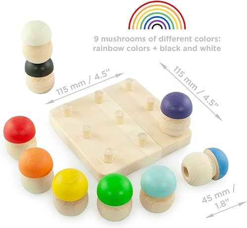Miniatura 4 de Ulanik Mushroom Glade - Juguetes Montessori para niños de 3 años + juego de setas de madera para aprender clasificación de colores y contar