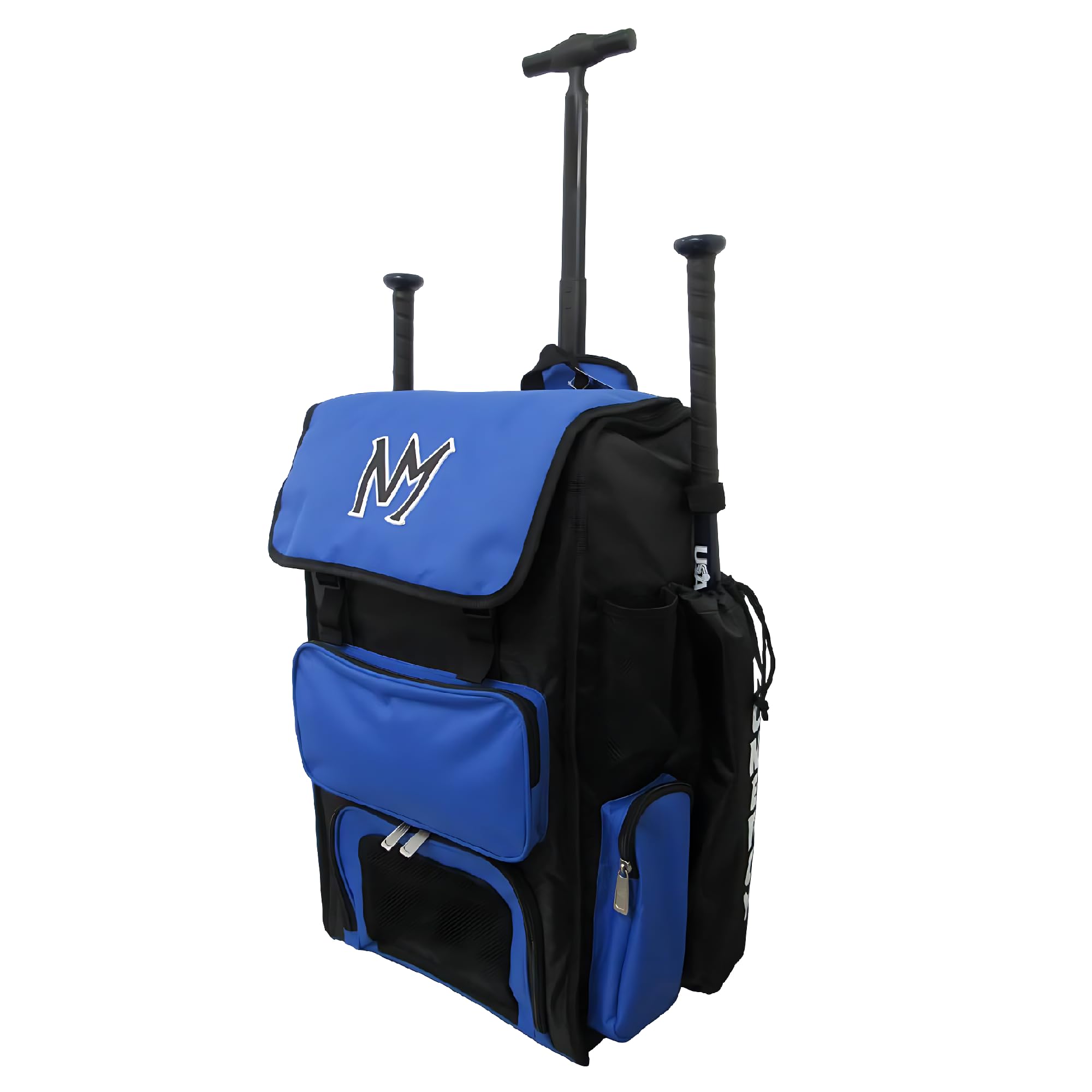 No Mercy Baseball Bat Bag with Heavy-Duty Rolling Wheels for Travel Games and Practice Play, Youth and Adult Equipment Storage Tote for Balls, Gloves, Accessories - Hold Up To 2 Bats