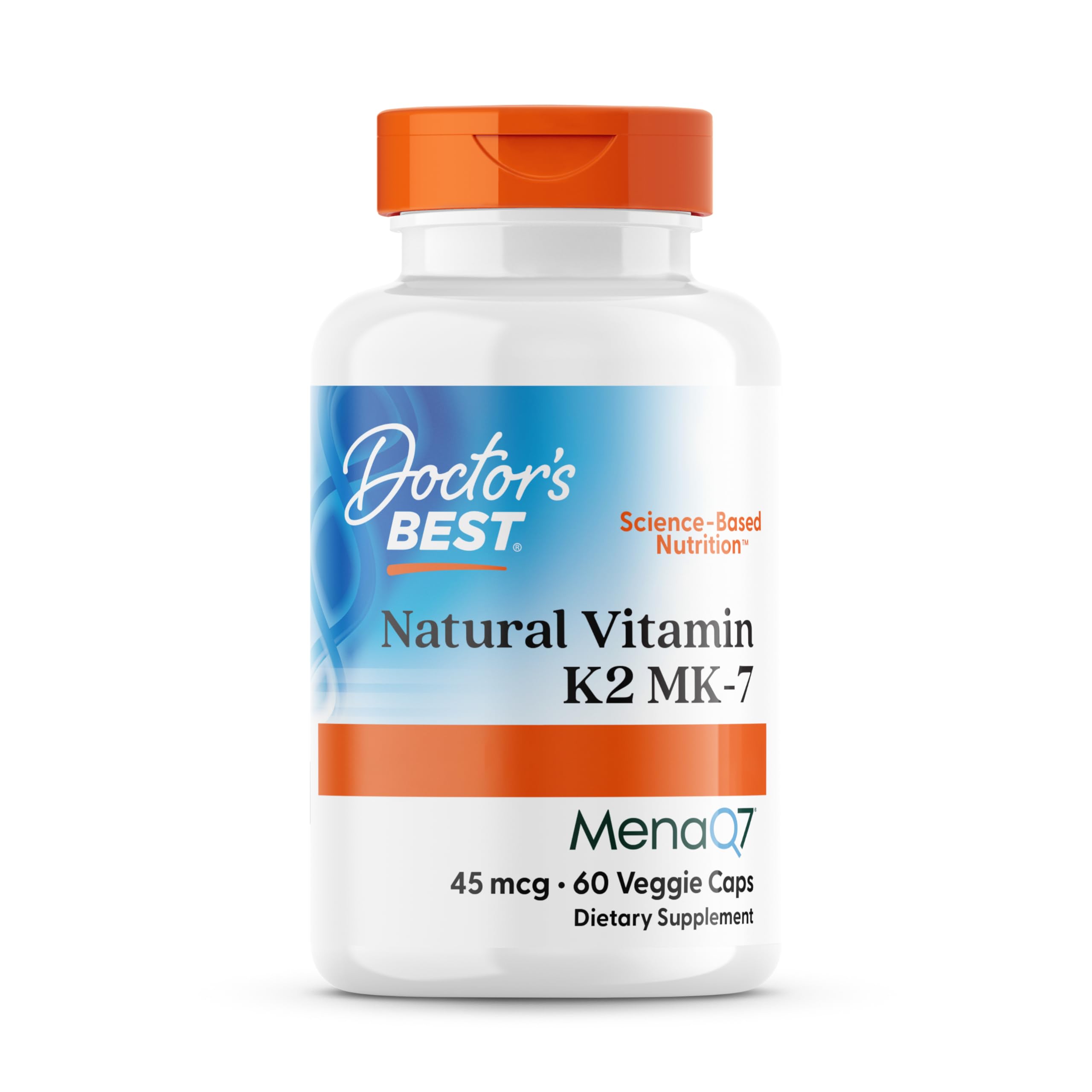 Doctor's Best, Natural Vitamin K2, MK-7 with MenaQ-7, 45 mcg, 60 Vegan Capsules, Laboratory Tested, Gluten Free, Soy Free, Vegetarian