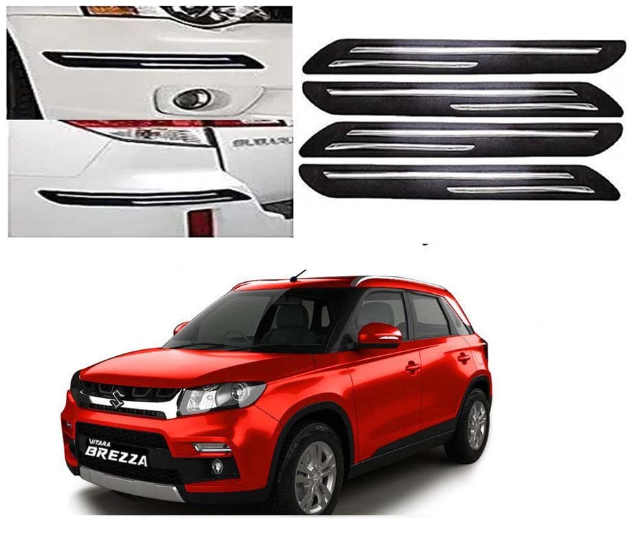 Kunj Autotech Double Chrome Car Bumper Protector Corner Edge Protector for Maruti Suzuki Brezza Set of 4 Pieces