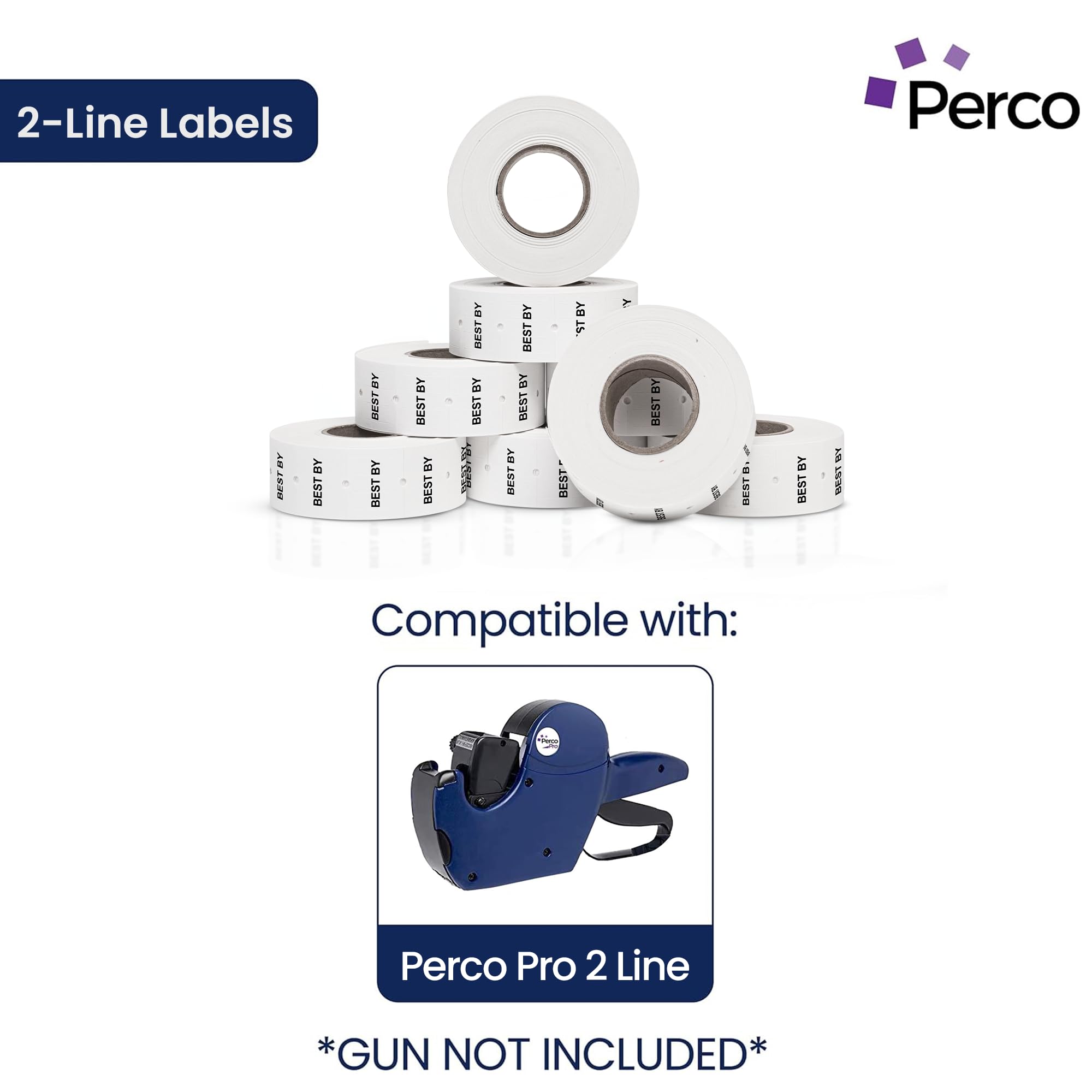 Perco Etichette per pistole Perco a 2 linee, 10 buste, 60.000 etichette per pistole Perco a 2 linee