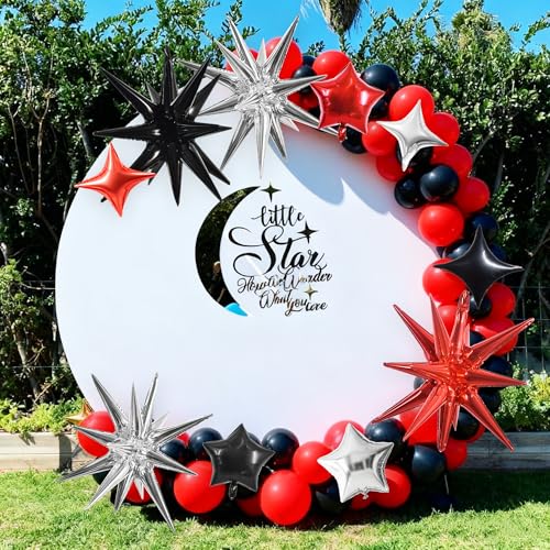 Image of TONIFUL 22Inch 15Pcs Black Red Silver Explosion Star Mylar Balloons and 10Inch Four Pointed Star Balloons Set for Christmas New Year Birthday Wedding Bridal Shower Anniversary Photo Booth Supplies