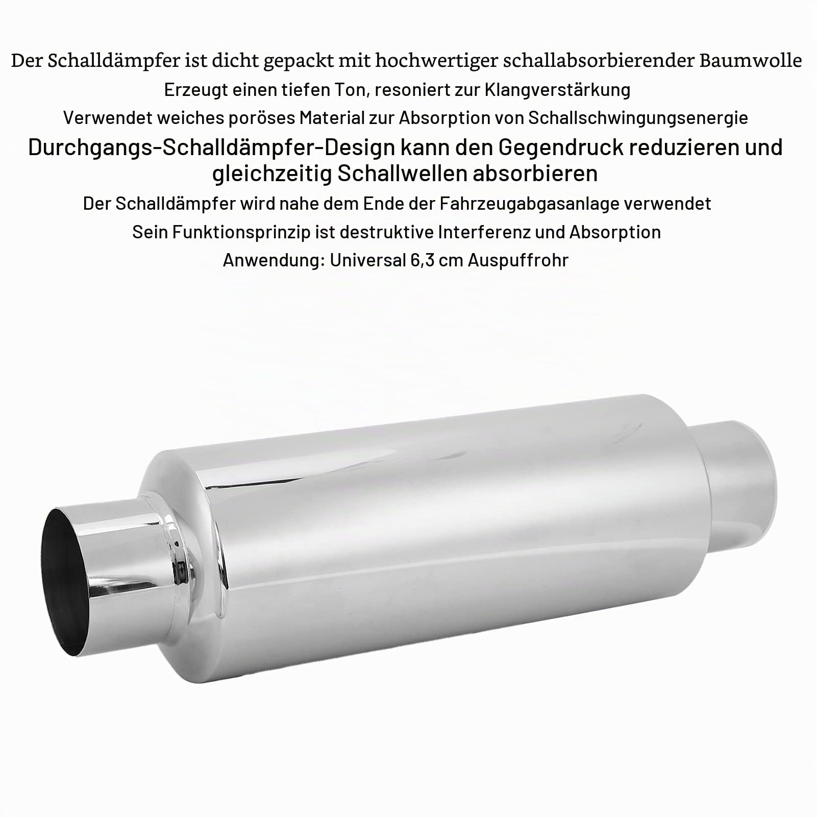 Akozon 2.5 Zoll Auspuffschalldämpfer, Universal Motorrad Auspuff Schalldämpfer Rohr Schalldämpfer, Straight Through Edelstahl-Schalldämpfer Auto Auspuff Schalldämpfer Auspuff Schalldämpfer