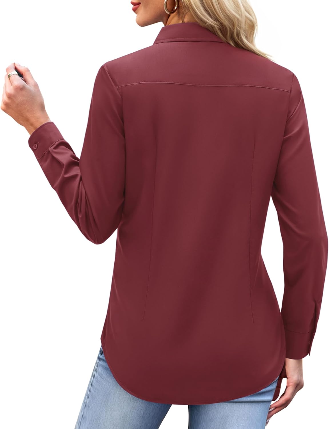 J.VER Button Down Shirts for Women Long Sleeve Dress Shirts Solid Business Casual Collared Work Blouses Tops - Image 4