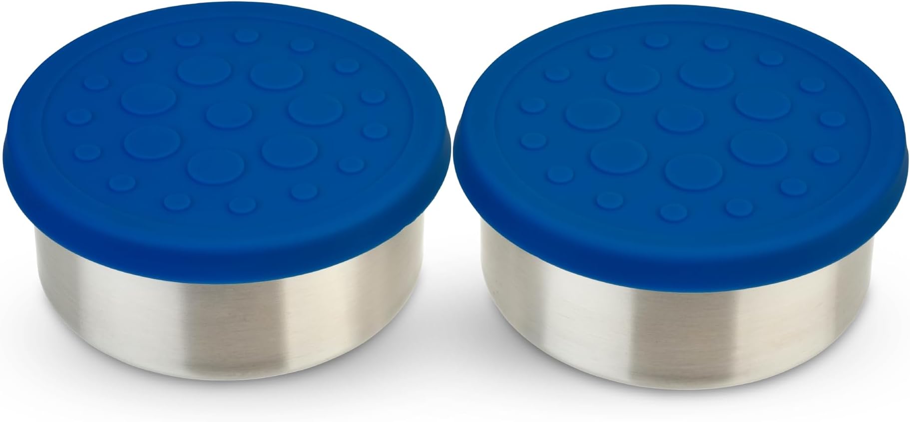 2.5 oz Stainless Steel Dressing Container for Condiments, Dips, Snacks, Dipping Sauce Cups with Silicone Lid, Fits in Lunch Bags and Bento Boxes - Set of 2 (Blue)