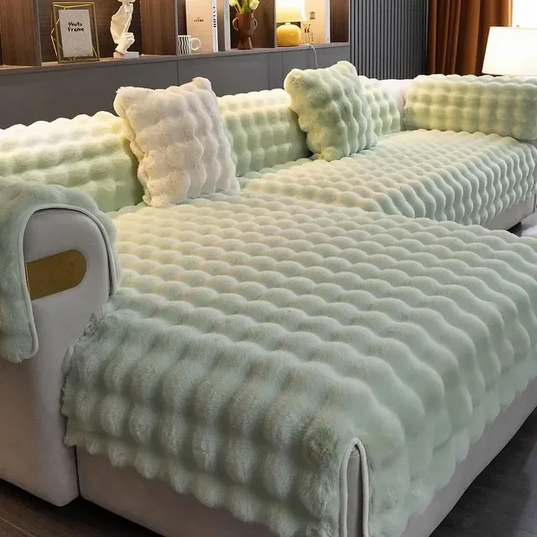 Funda de sofá de invierno en felpa verde suave de 90x210cm