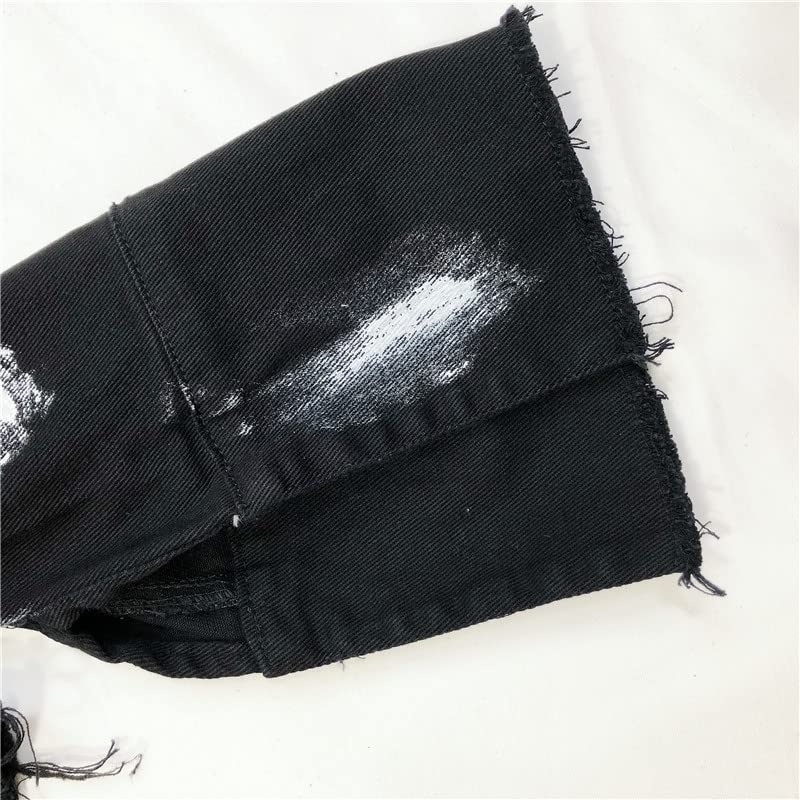 Streetwear Women Denim Jacket Fashion Graffiti Print Jacket Female Loose Coat Jackets,Black,L4