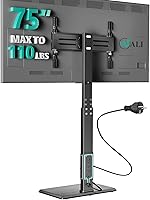 WALI Tall Floor TV Stand with Power Outlet for 32-75 Inch TVs up to 110 lbs - Swivel, Height Adjustable, Wood Base (TVDVD-7P), Black