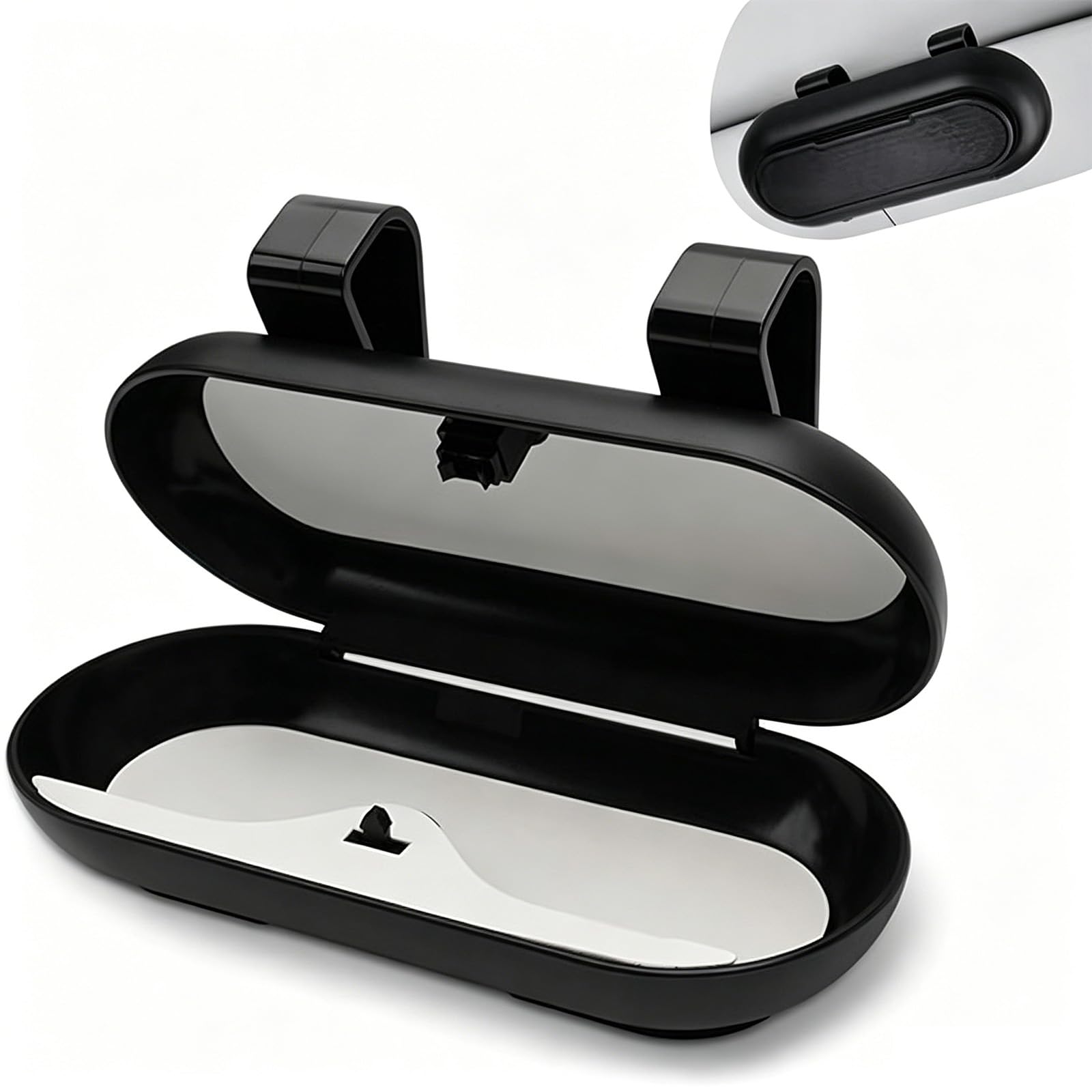 Car Sunglasses Holder, Black Plastic Sun Visor Glasses Case, Automotive Interior Clip Organizer for Daily Driving-image-8
