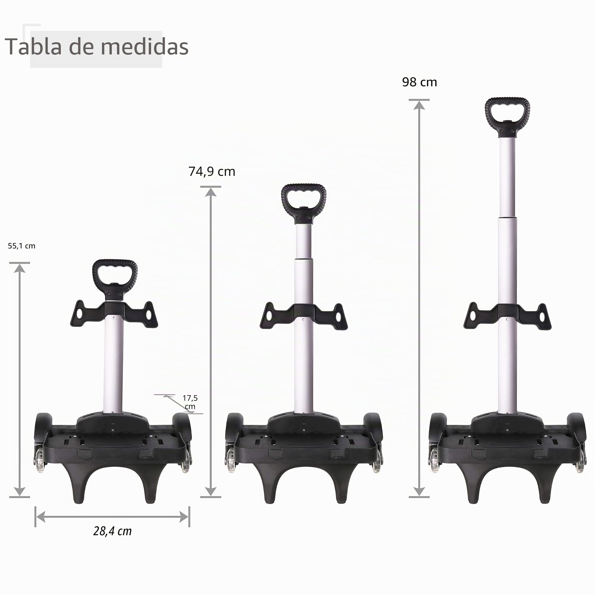 Carro de mochila – Carro de mano con ruedas de aleación de aluminio no plegable para mochilas escolares, equipaje, mochila, ruedas