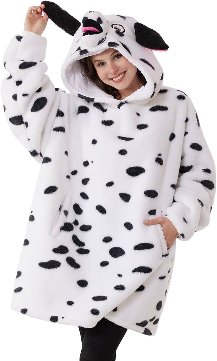 Kgromfy Unisex Animal Costume Novelty Oversized Pullovers Halloween Animal Cosplay Pajamas Warm Comfy Christmas Hoodie Outfit