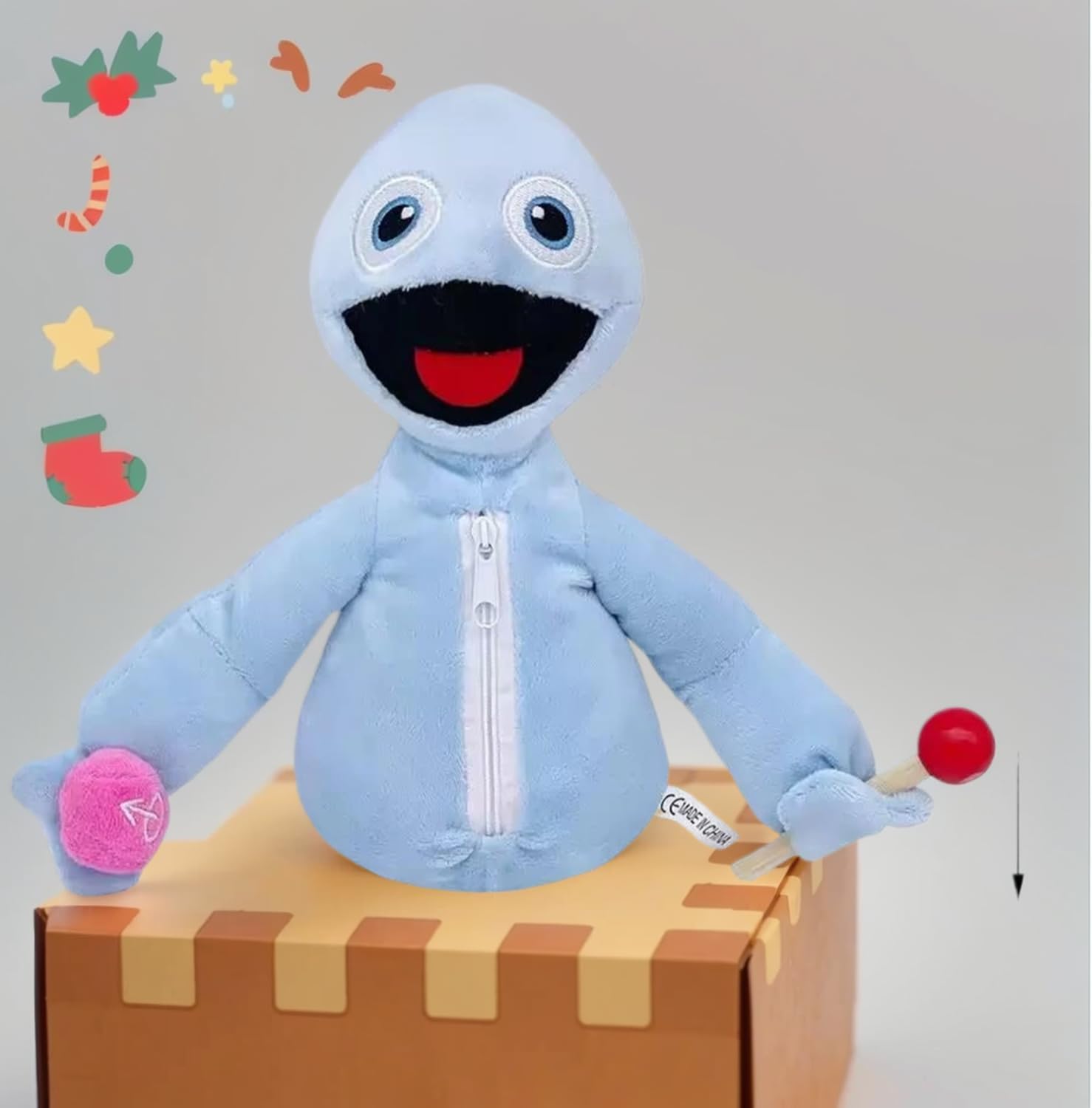 Hide and Seek Plush Christmas Dolls, Soft Stuffed Animal Pillow Figures (Blue)