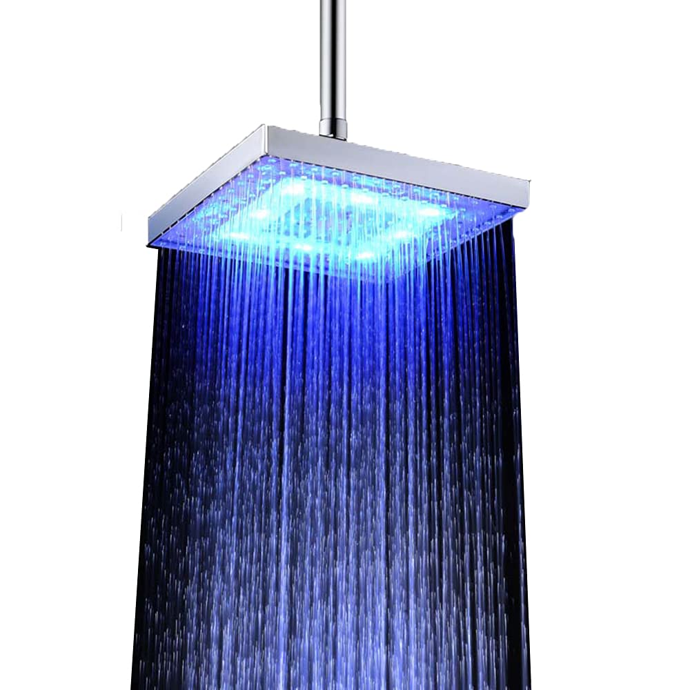 Chesoon Soffione doccia a LED Soffione Doccia a pioggia a risparmio idrico Quadrato ABS cromato facile da installare per il bagno (blu)