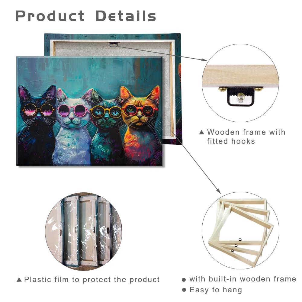 Piy Painting Canvas Wall Art, Cute Animal Canvas Painting, Canvas Print Of a Kitten Wearing Sunglasses - Image 4