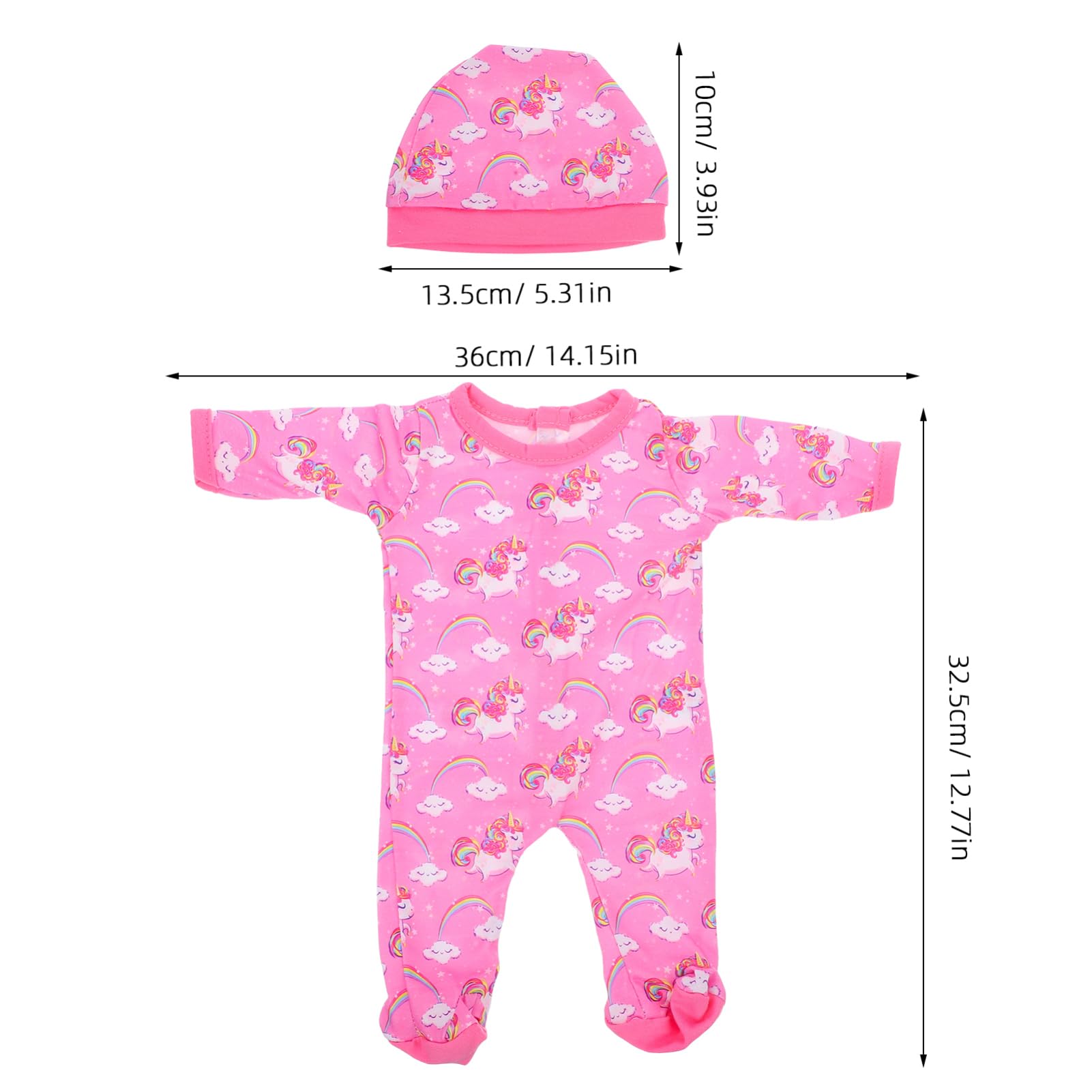 Baby Doll Clothes Accessories 18 Inch 43 cm Overalls Sweet for New Born Baby Dolls Reborn Clothing Girls Accessories Unicorn Pattern Romper Hat Dress up Toy for Boys and Girls - Image 2