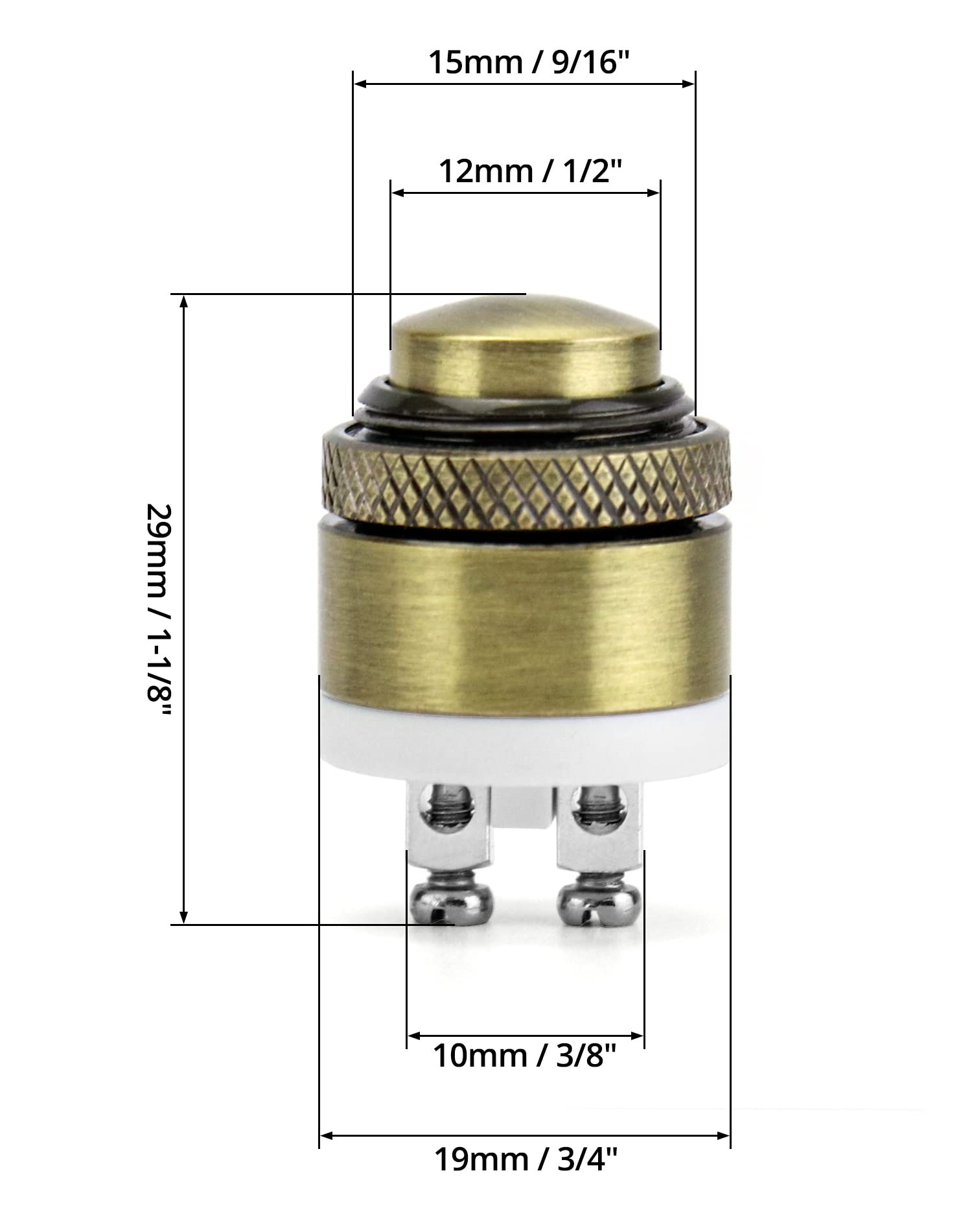 QWORK® 16MM Pulsante Campanello in Ottone, Pulsante Momentaneo Impermeabile Terminali a Vite 16MM 2A 12V/24V/36V DC ON/OFF
