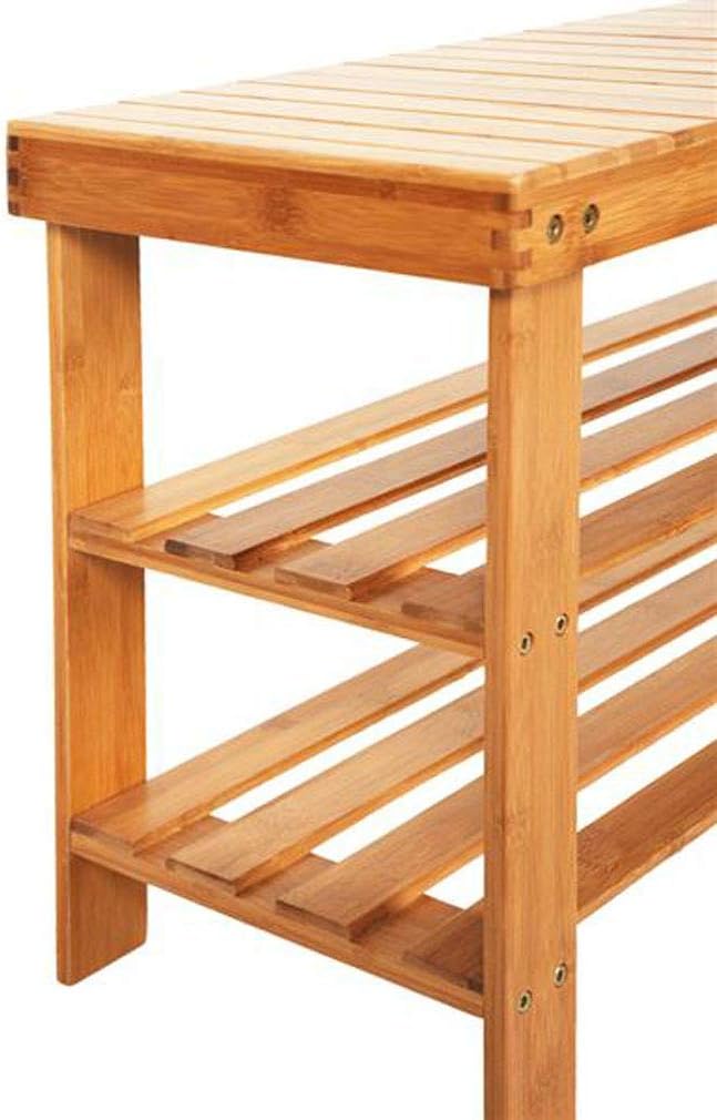 3 Tier Shoe Rack with Bench, Premium Bamboo Shoe Storage Shelf or Shoe Rack Bench, Perfect for Entryway Bathroom Living Room (Wood Color)