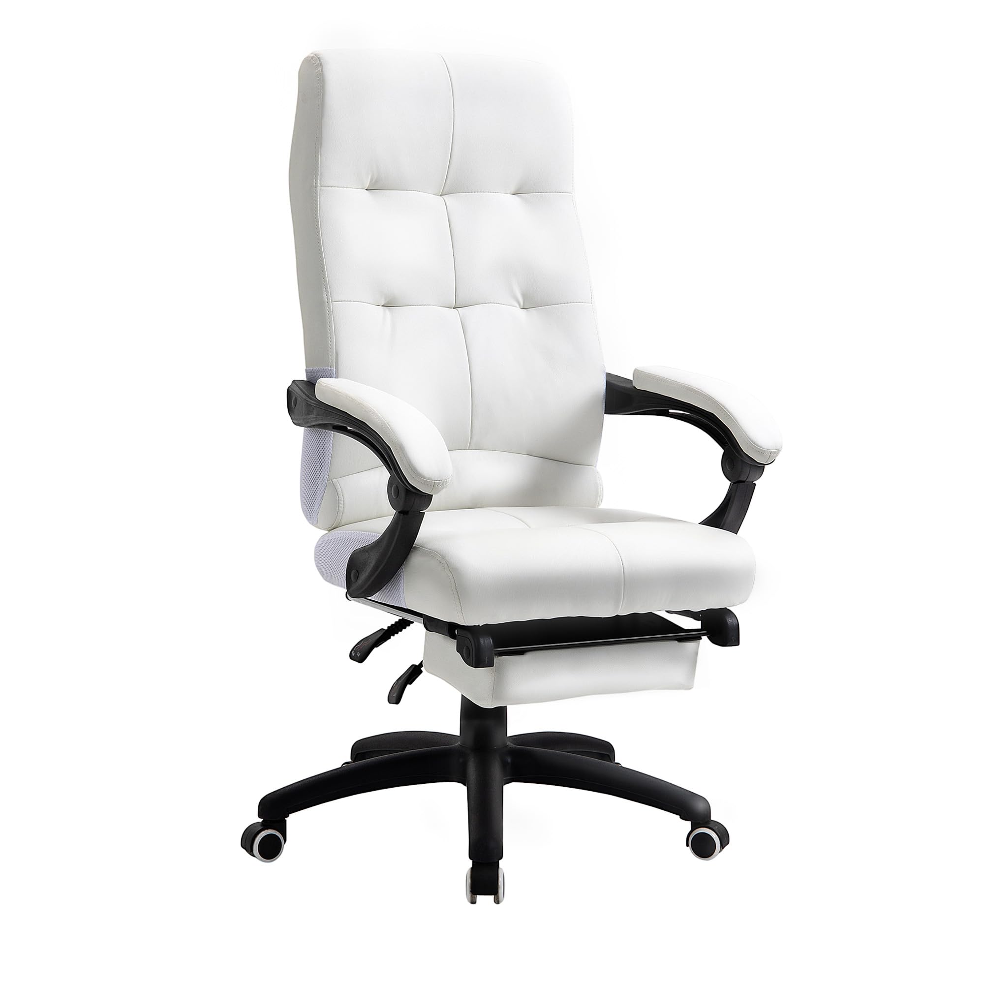 Vinsetto Silla de Oficina Giratoria Silla de Escritorio Reclinable Silla de Estudio Tapizada de PU con Altura Ajustable Reposabrazos Reposapiés 65x65x118-125 cm Blanco