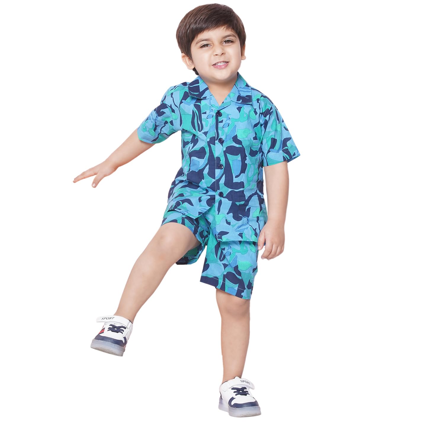 AJ DEZINES Kids Cotton Shirt Shorts Half Sleeves Printed CO-ORDS Set For Boys