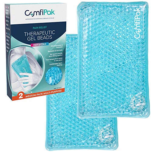 Reusable Gel Ice Packs, 2 Hot And Cold Gel Bead Compression Therapy Pads - Heating And Icing Relief For Injuries, Migraine Headaches, Pain - Freezer And Microwave Safe - Comfipak #TOP1