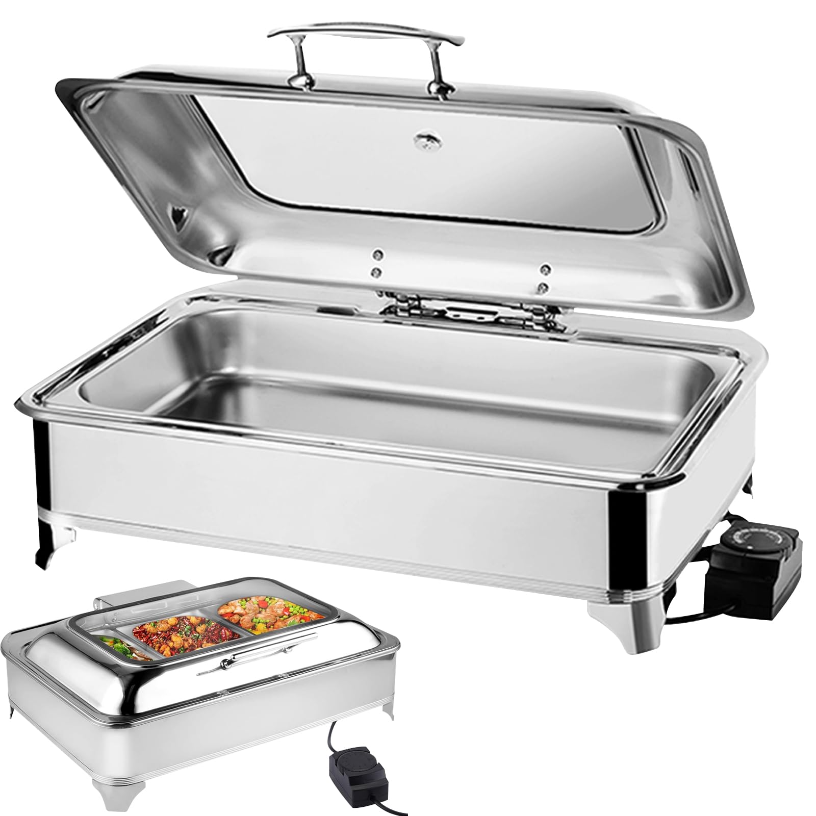 9L Chafing Dish Elettrico, Professionale Scaldavivande Elettrico per Buffet, Acciaio Inox Contenitore Scalda Cibo per Famiglia, Ristoranti, Hotel, Feste, 58x44×25cm (1/1)