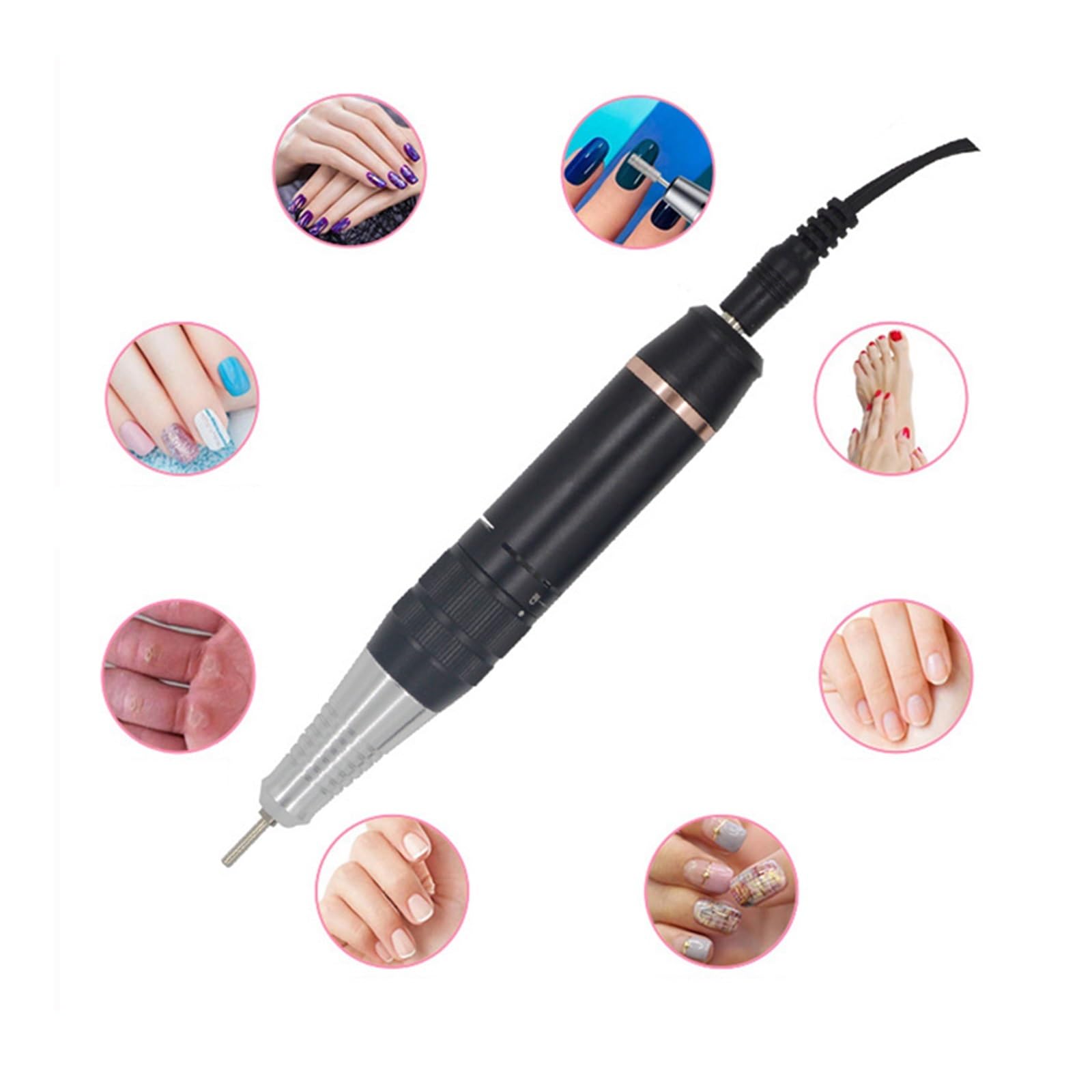 GaRcan Taladro de uñas, Profesional 35000 RPM Taladro de uñas eléctrico para uñas acrílicas USB portátil manicura pedicura para Quitar Pulido de Gel Herramientas Profesionales de uñas (Bianco A)