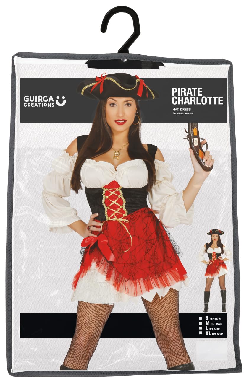 FIESTAS GUIRCA | Costume da Pirata Charlotte per Donna - Cappello e Vestito - Costumi da Corsara e Bucaniera per Halloween, Carnevale e Feste in Maschera di Pirati