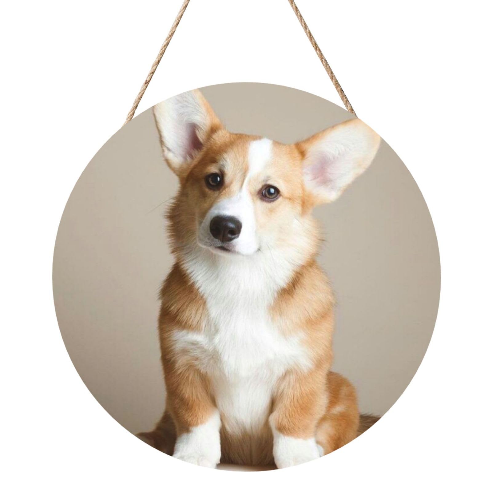 InOmak Funny Corgi Dog Pattern, Round Wood Panel Painting 12 in, Wall Hanging Painting For Home