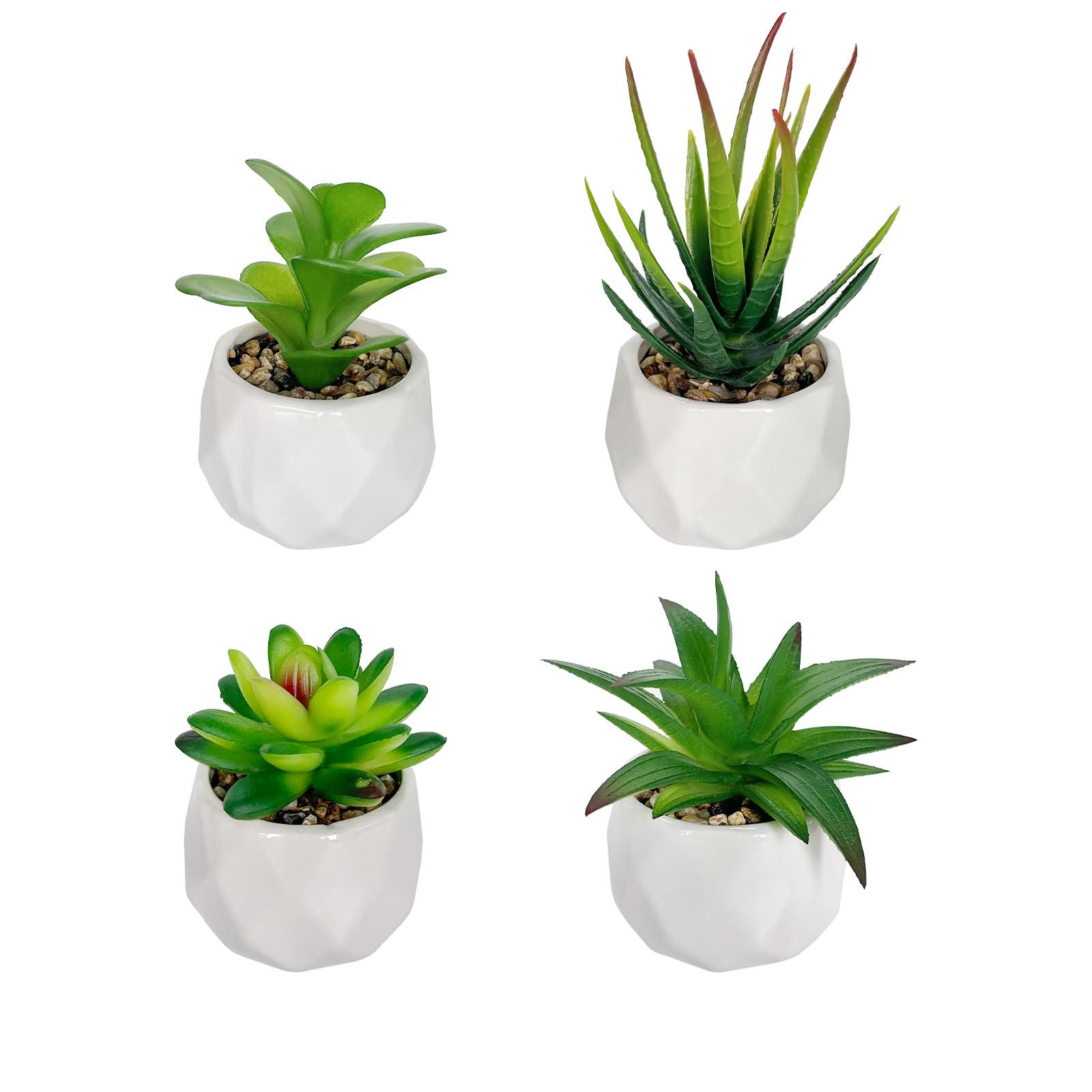 ManyuGas Artificial Plant Indoor in White Ceramic Pots, Small Fake Plant Artificial Succulent For Window Office Balcony Bathroom Decoration