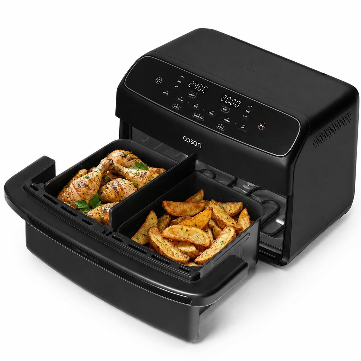 Cosori Air Fryer Dual Blaze Twinfry Compact 8.6 Liter Air Fryer with Dual Resistance, PFAS Free Ceramic Coating, Large Double Basket Airfryer with Divider, 6-in-1 Multicooker, 2700W