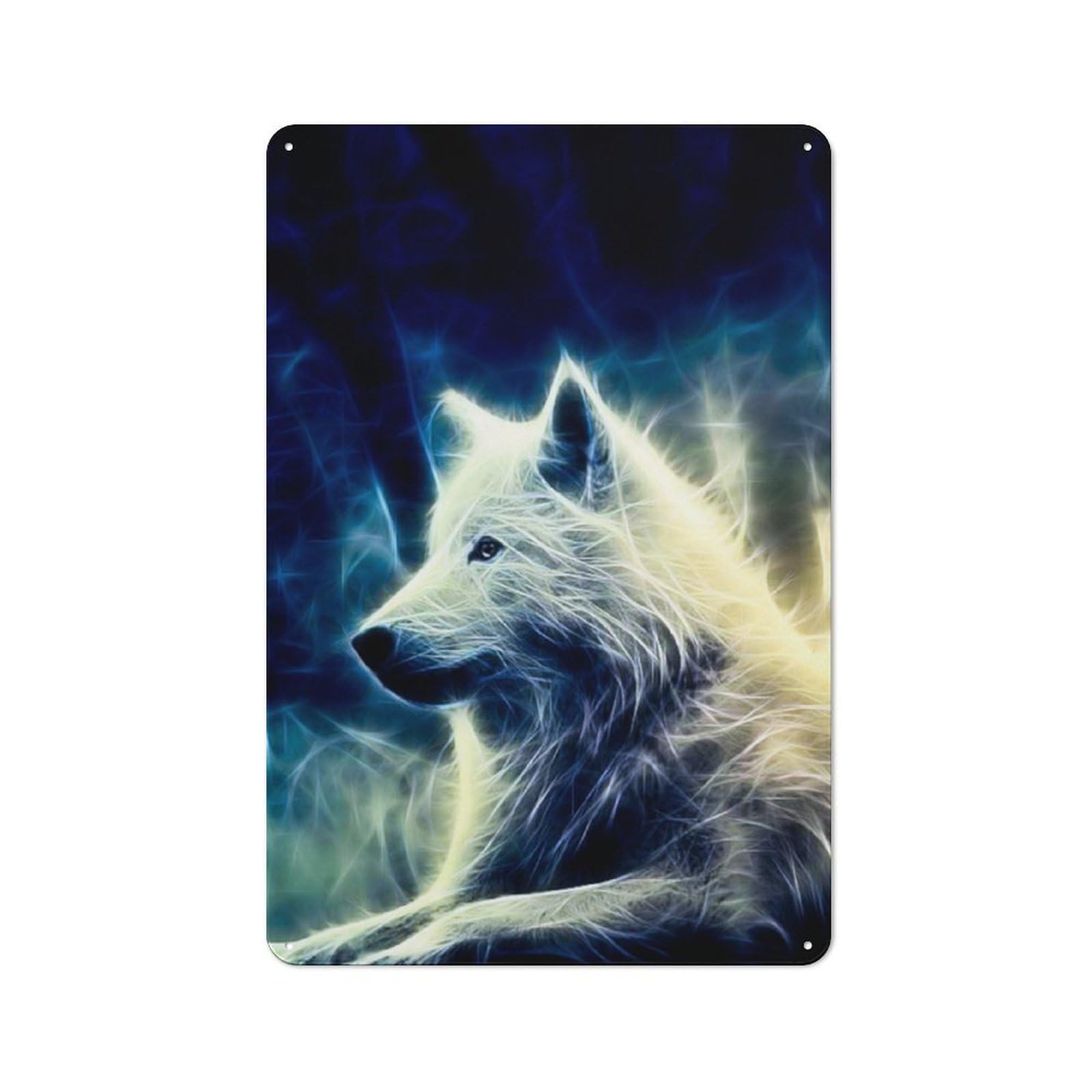 Junmoney Wolf White Fractal Retro Metal Gift Sign 30X20cm, Home Wall Decor For Flat, Dorm Room, Lounge Or Cafe