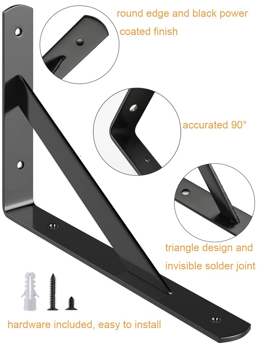 200 mm Shelf Brackets Heavy Duty Shelf Bracket 200 x 150 mm Metal Shelf Bracket Triangular Shelf Supports with Hardware for Wall Shelving Black - Image 3