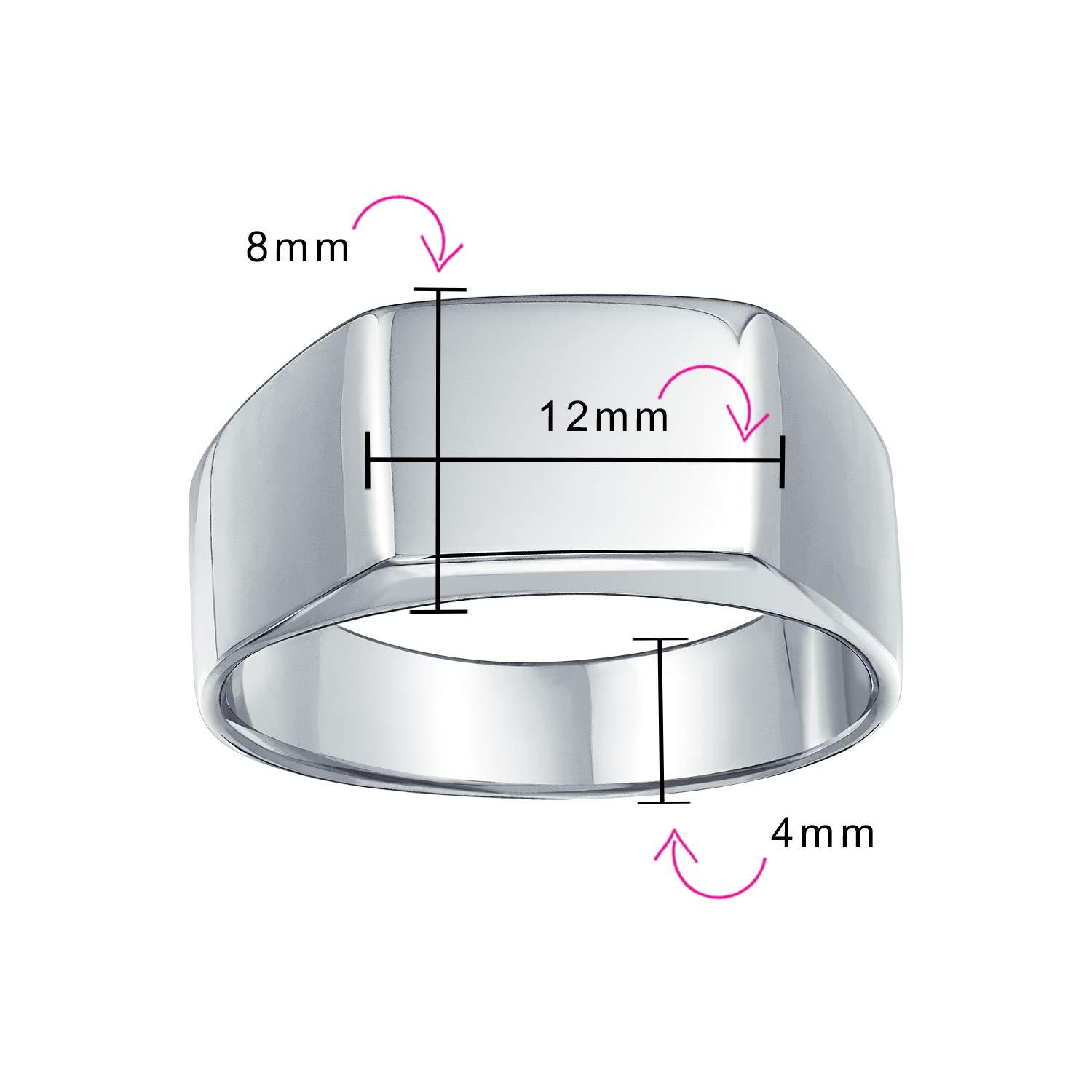 Bling Jewelry Anillo de sello rectangular ancho simple personalizado geométrico con iniciales grabadas para hombre en plata de ley .925 acabado brillante